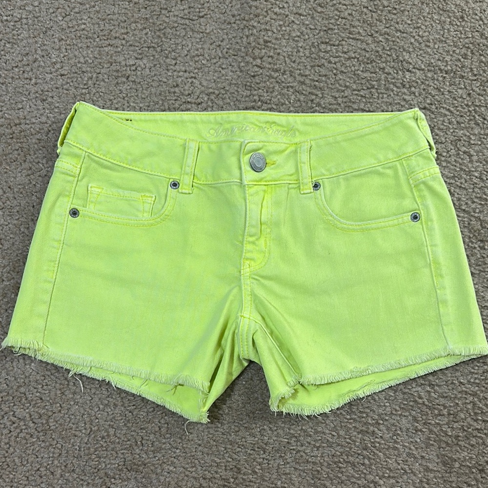 Vibrant Neon Yellow American Eagle Women's Jean Shorts - Size 4